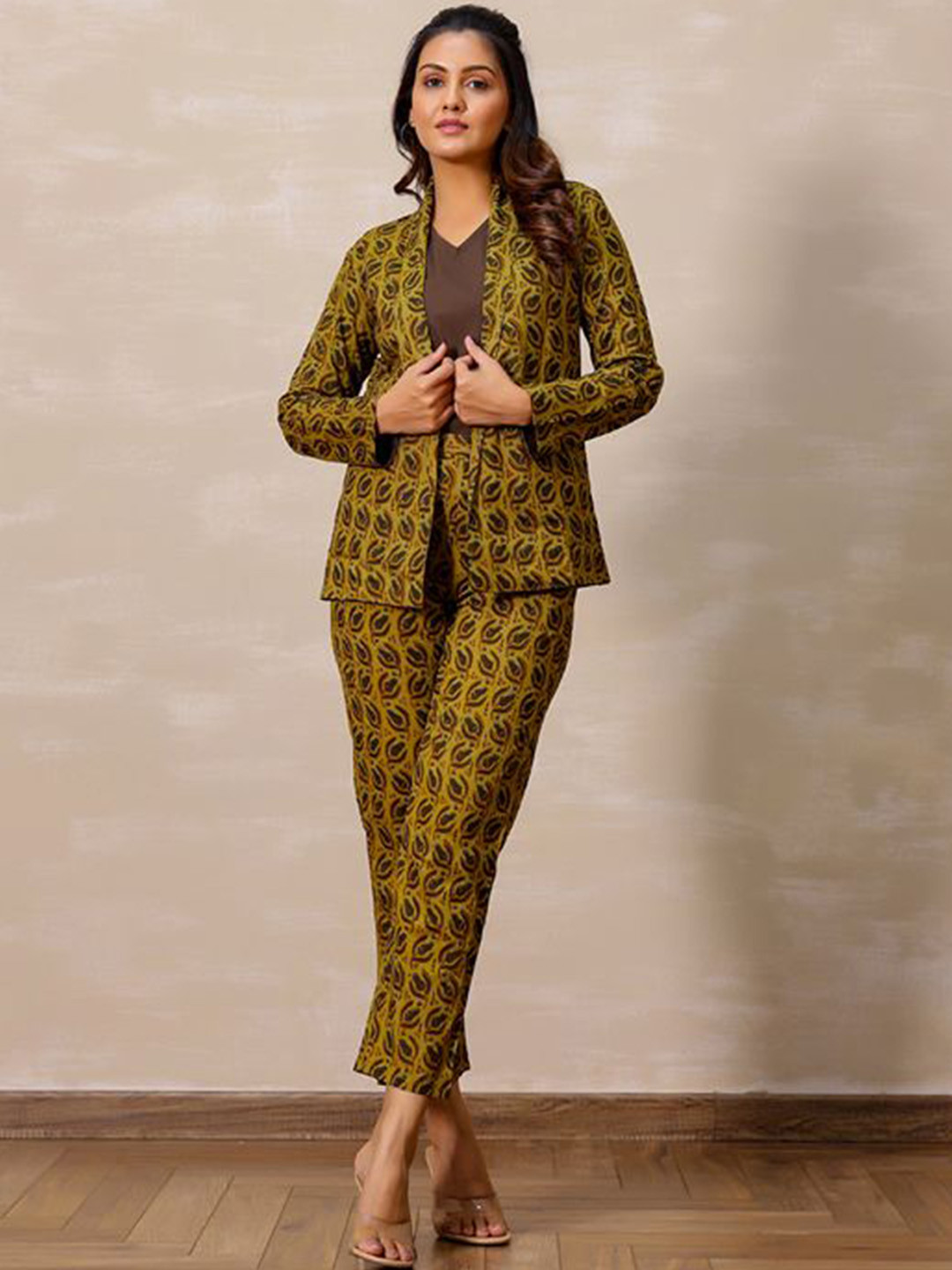 Vivika Ajrakh Printed Pure Cotton Blazer Trousers With Inner Co-Ords