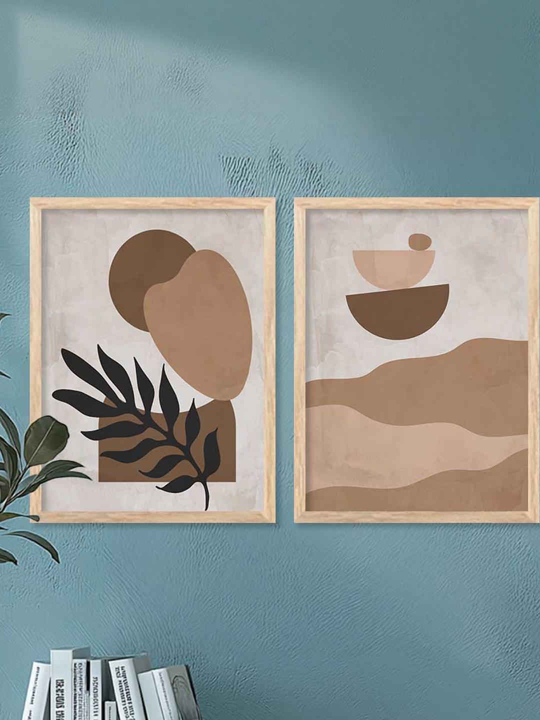 WALLLANE Brown 2 Piece Modern Wall Art Poster With Wooden Frame Wall Paintings