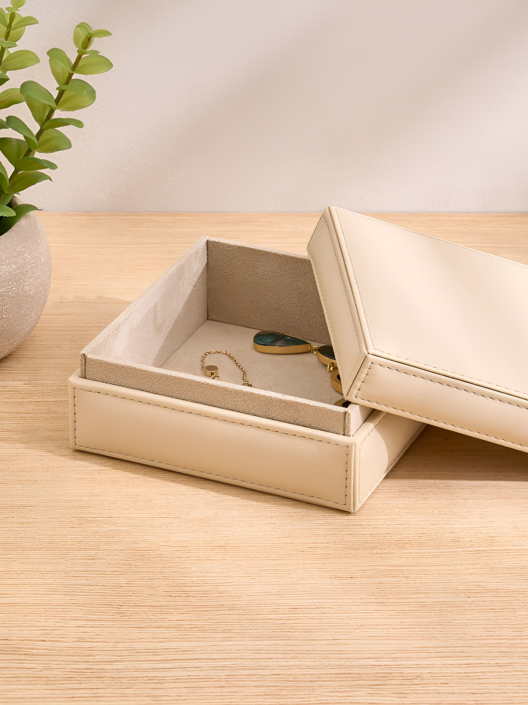 Home Centre Beige Orion Elegance Wooden Jewellery Box