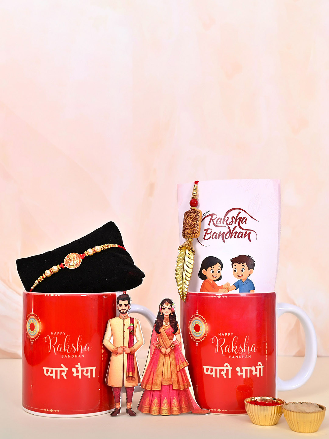 POORAK 6-Pcs Rakhi Mugs Greeting Card & Roli Chawal