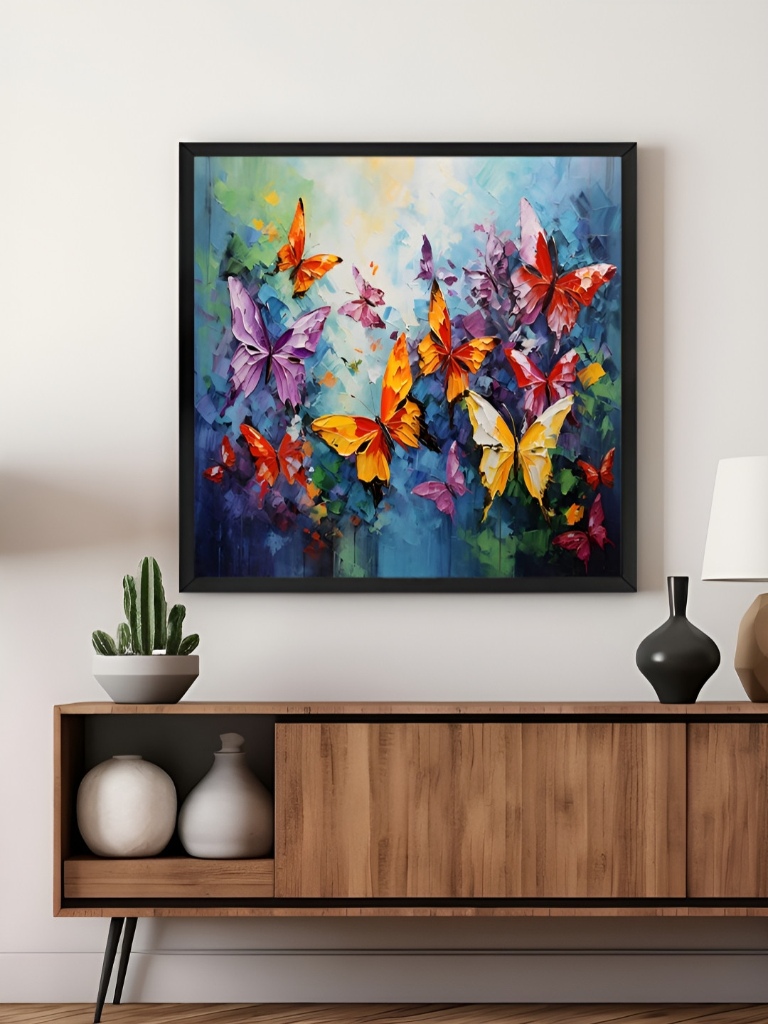 999Store Blue & Purple Butterfly Garden Canvas Painting Wall Art