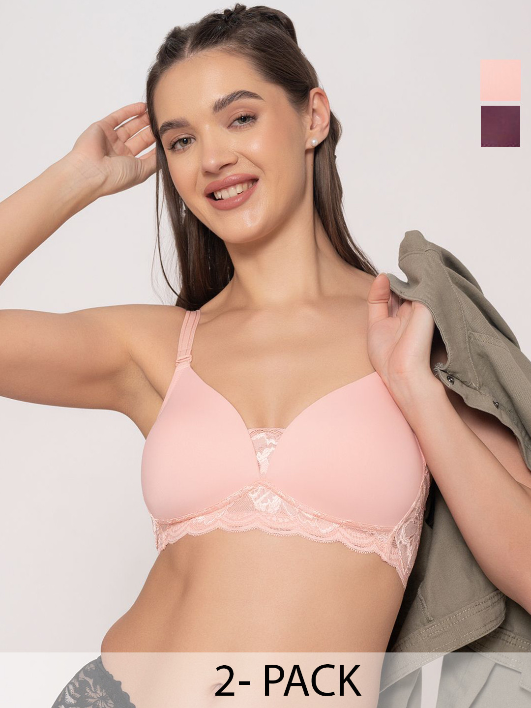 Chelvet Women Pack Of 2 Self Design Medium Coverage Lightly Padded T-shirt Bra