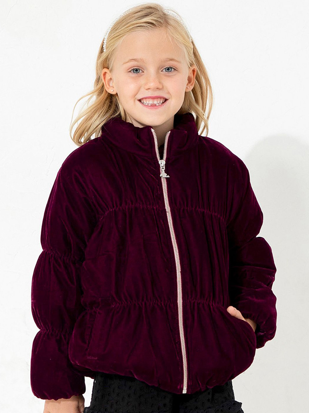 Cherry Crumble Girls Mock Collar Solid Lightweight Casual Puffer Jacket