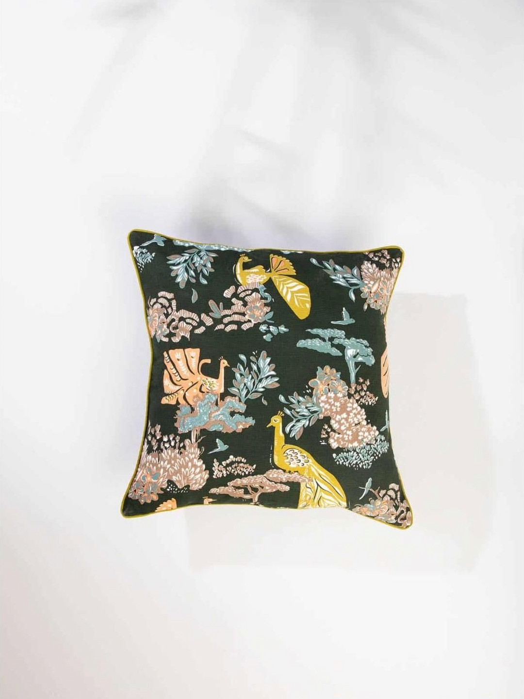 FREEDOM TREE Peacock Song Black & Blue Ethnic Motifs Printed Cotton Square Cushion Covers