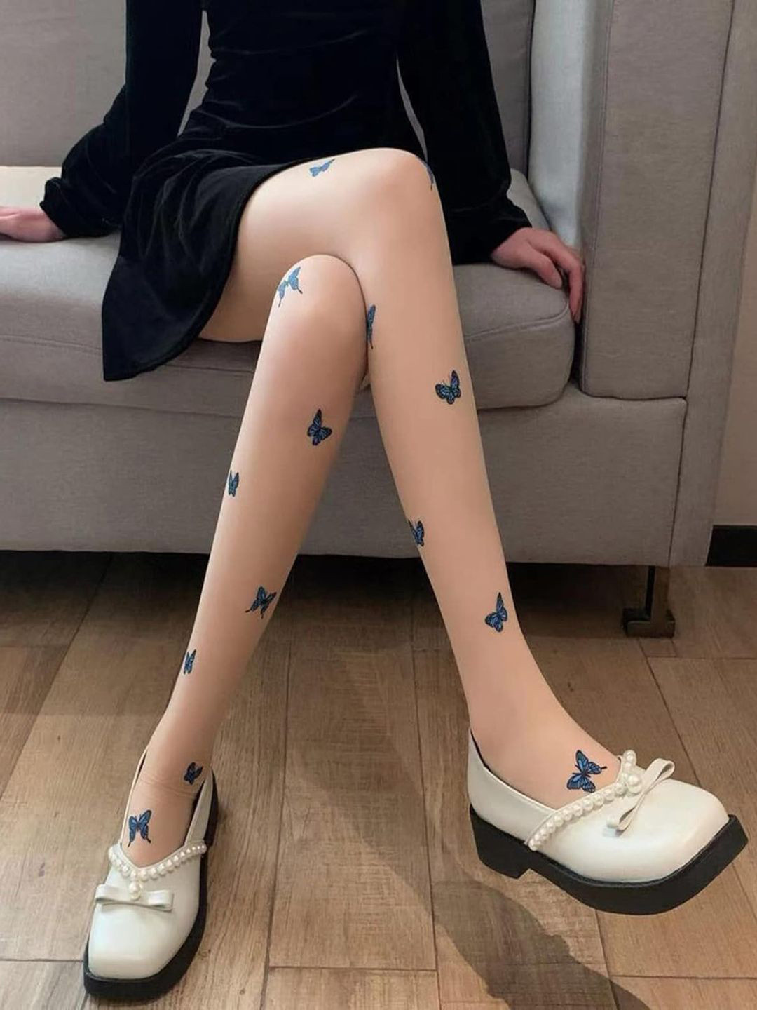 VAGHBHATT Butterfly-Printed Stretchable Sheer Stockings