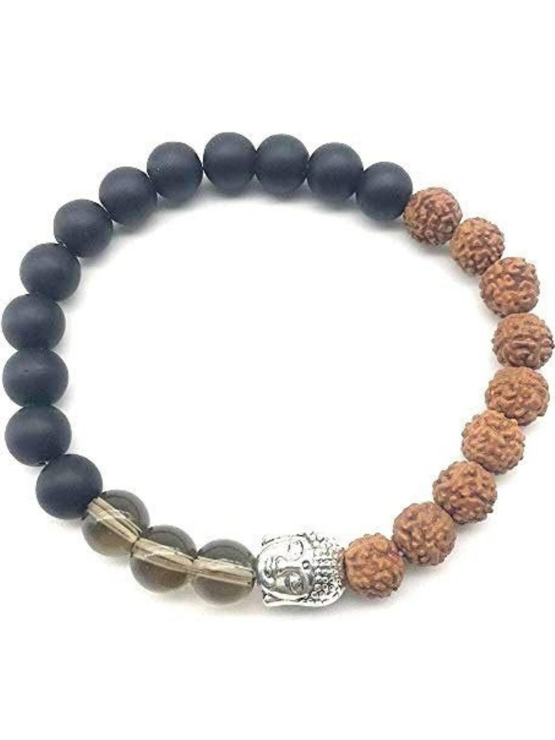 VIBESLE Adult's Rudraksh Crystal Beded Bracelet