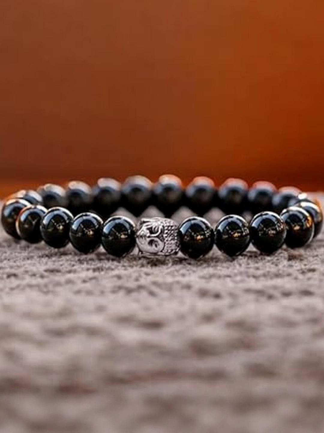 VIBESLE Unisex Black Buddha Head Studded Bracelet