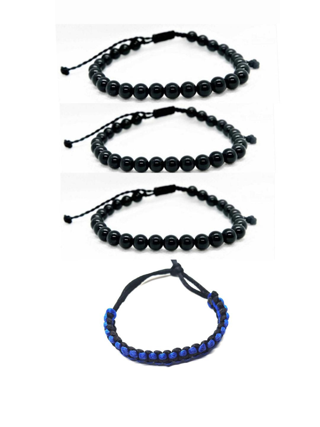 Dynamic Retail Global Set of 4 Balck & Blue Men Cuff Bracelet