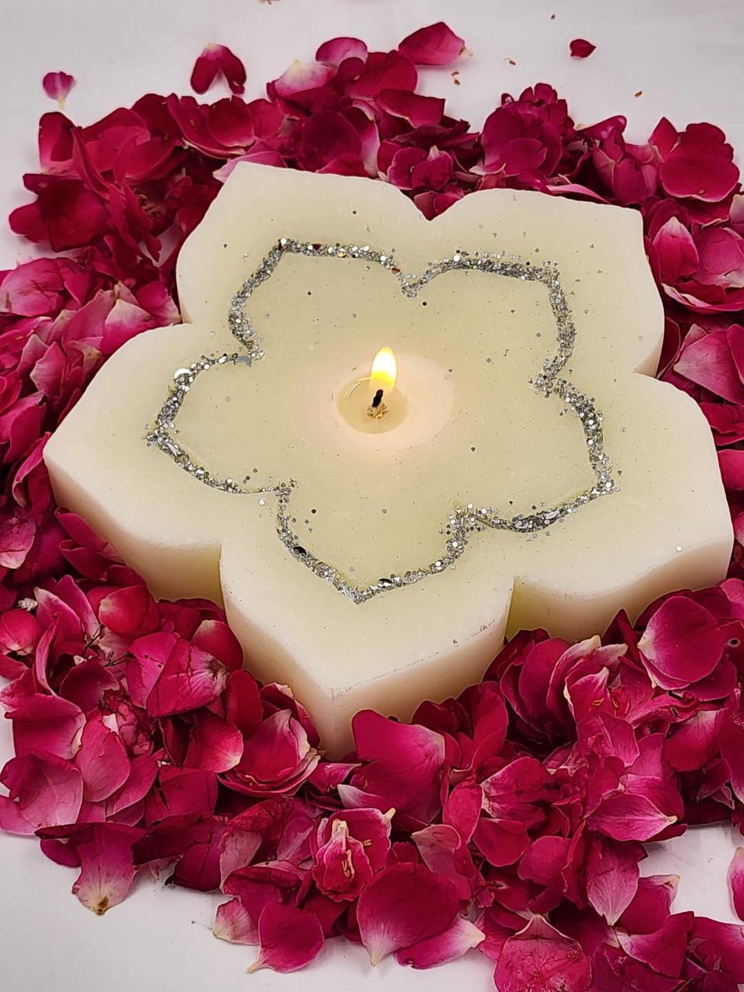 LIGHT JEWELS Blossom The Flower Candle, Silver-Trimmed Solid Pillar Candles
