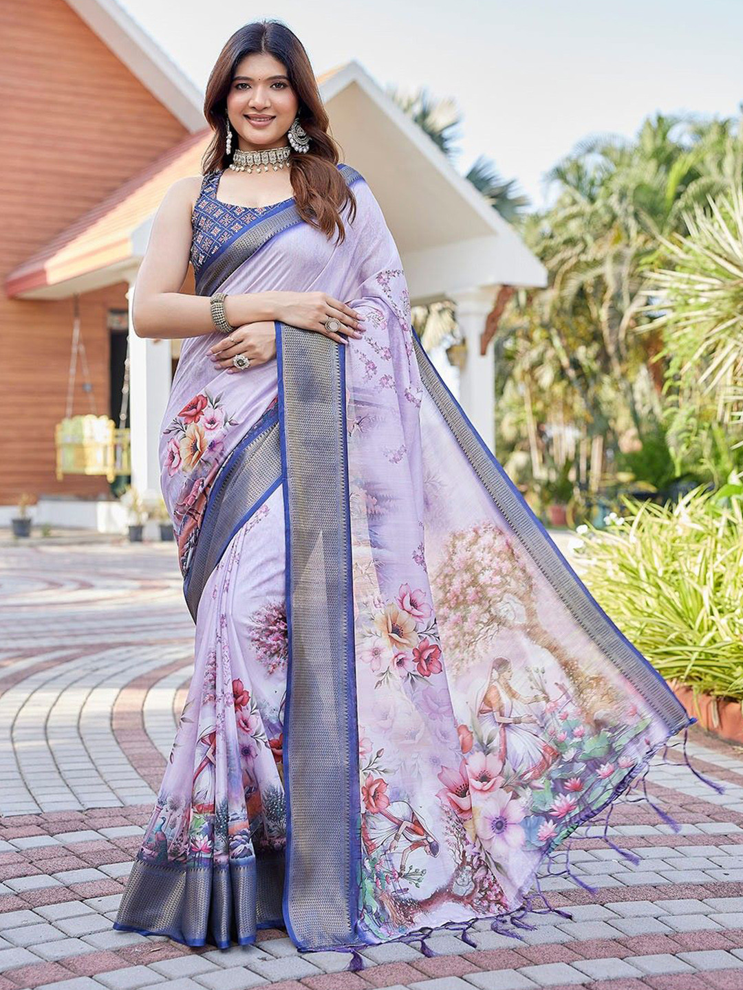 Lookmark Floral Zari Silk Cotton Bhagalpuri Saree
