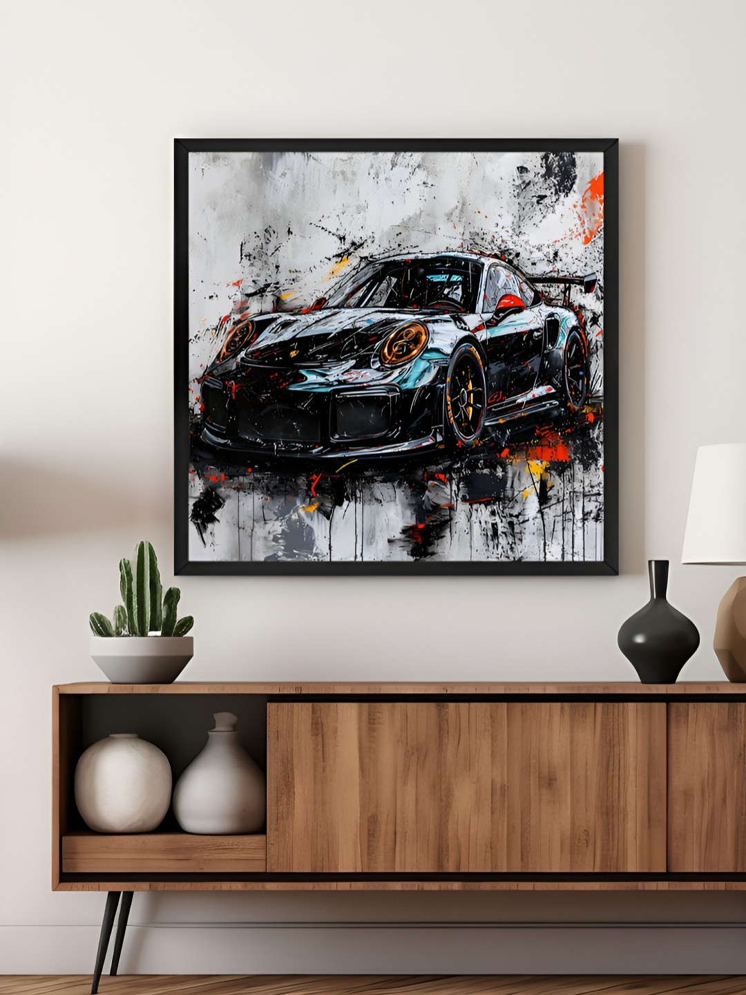 999Store Teal & Grey Car Printed Canvas Wall Art