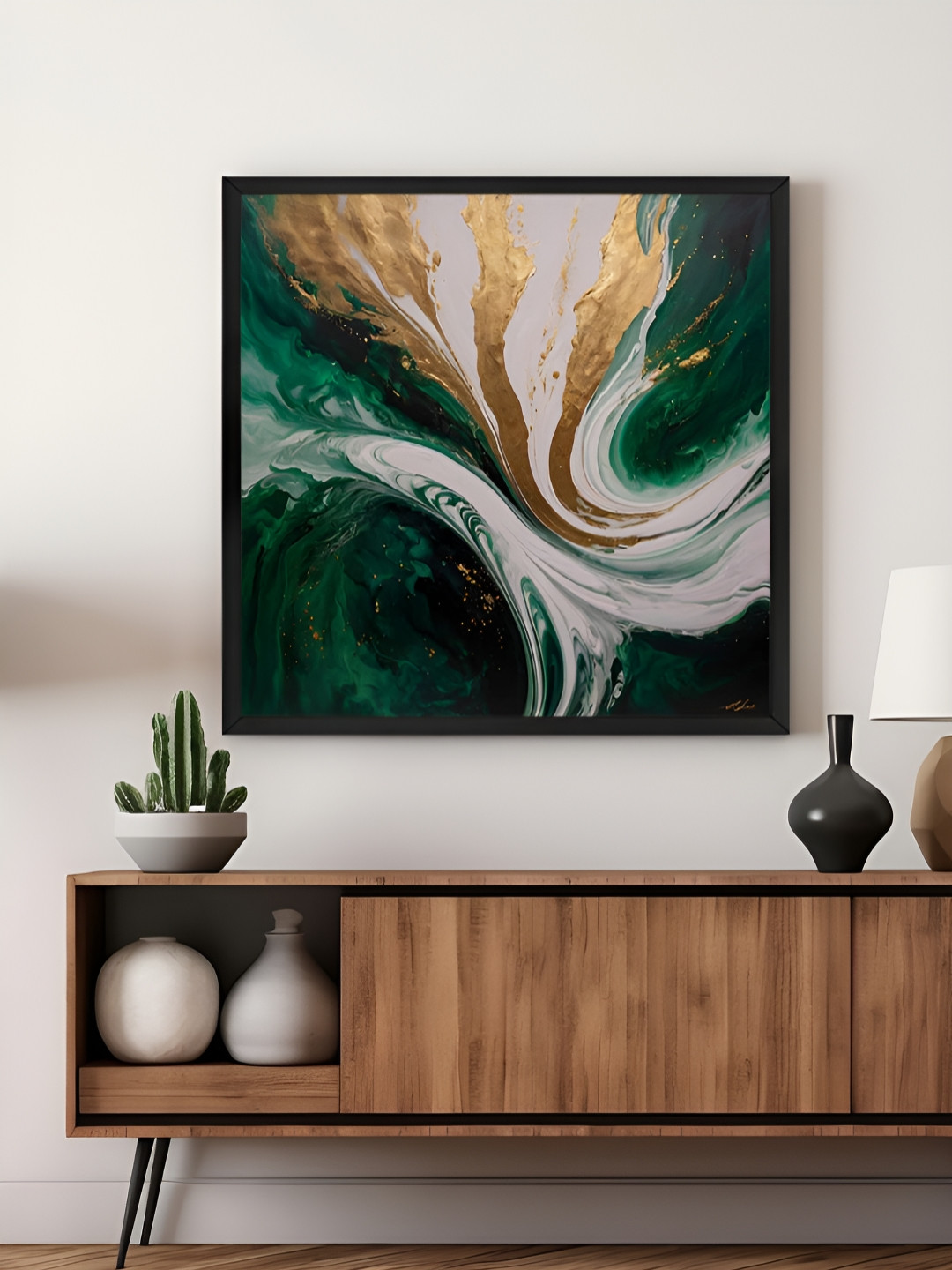 999Store Green & White Canvas Emerald Waves With Hints Wall Art