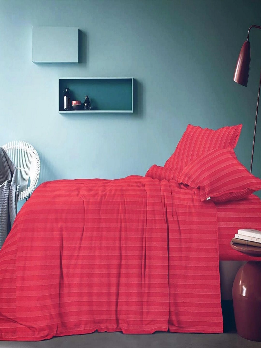 tundwal's Red Striped Printed Microfiber 210 TC King Bedsheet Sets - 2.23 m x 1.45 m