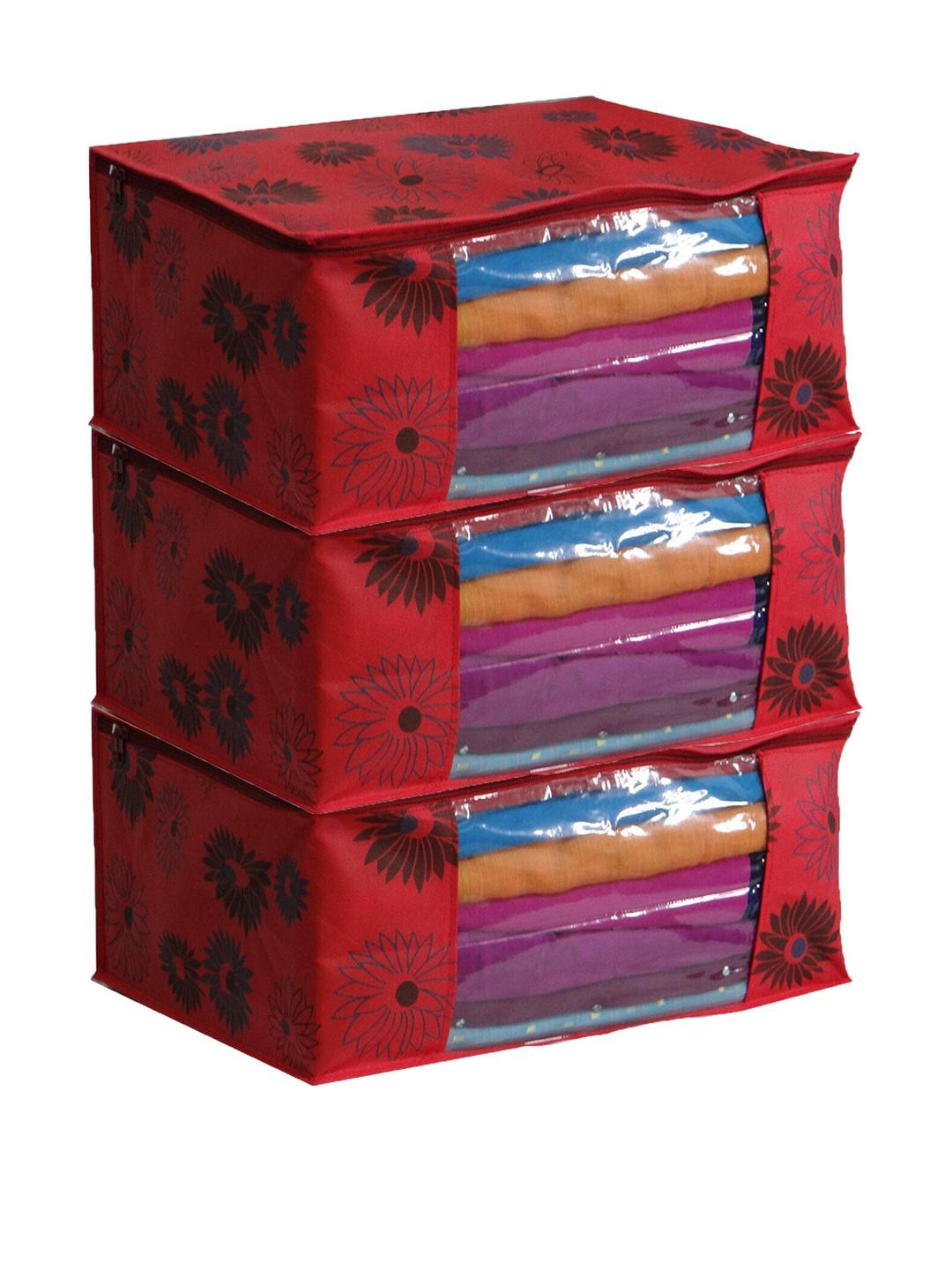 BB BACKBENCHERS Red Set of 3 Printed Fabric Organisers with Zipper Closure