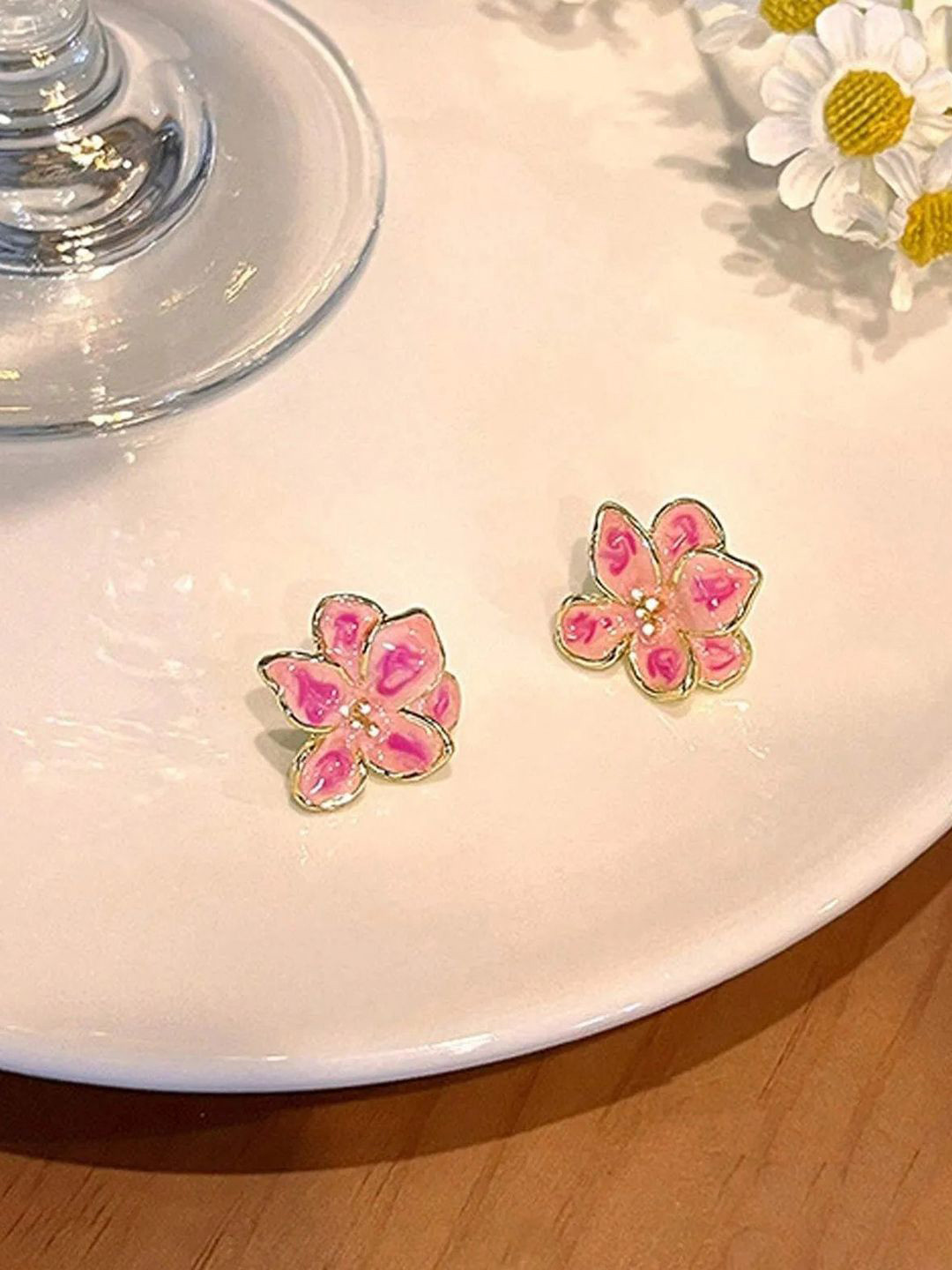 FIMBUL Gold-Plated Enamel Floral Studs