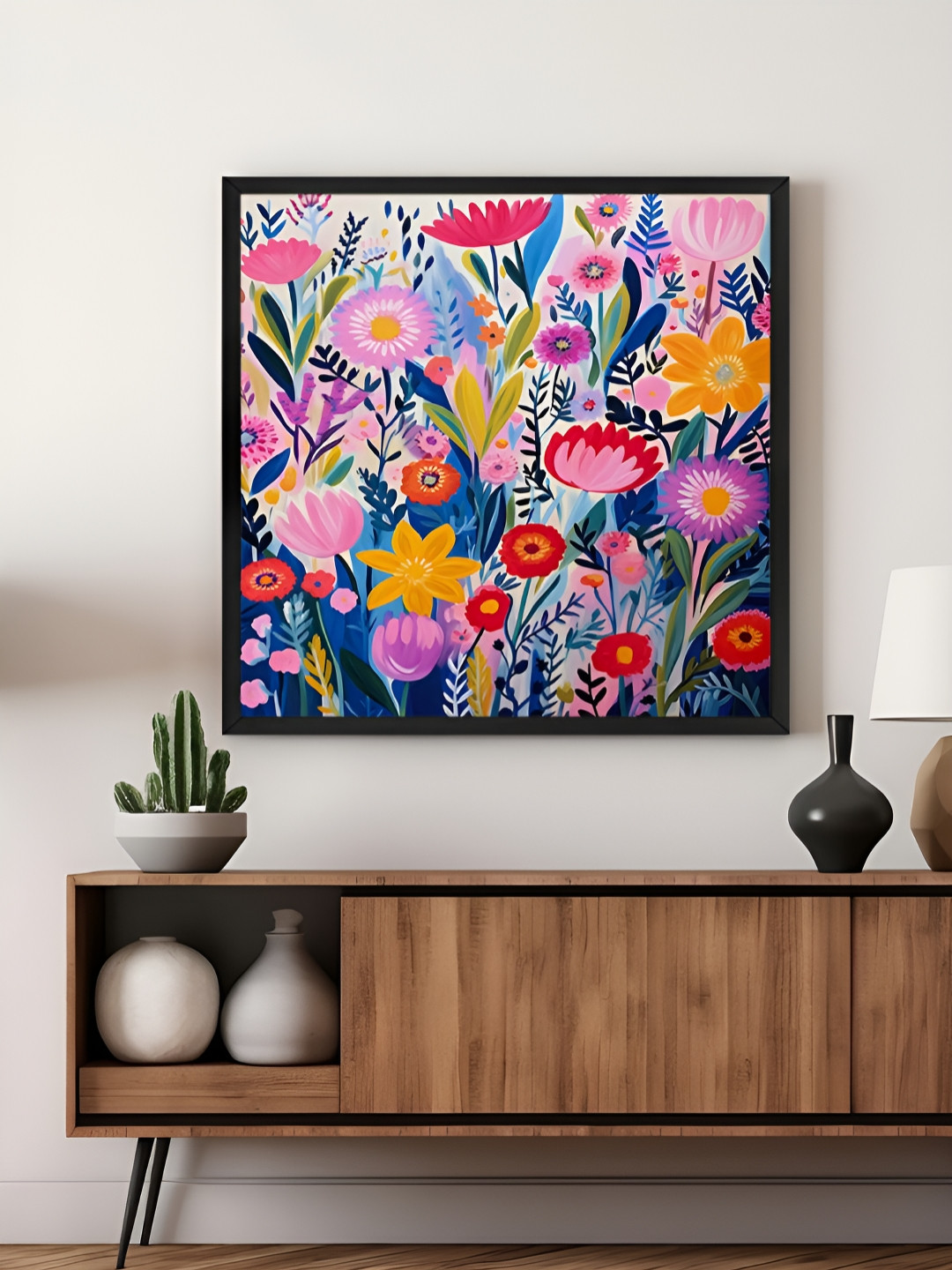 999Store Pink & Blue Canvas Vibrant Floral Wall Art