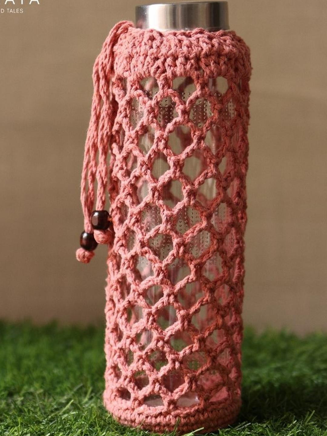 Sarmaya - The Handcraftes Tales Peach Handmade Crochet Sling Bottle Cover 750ml
