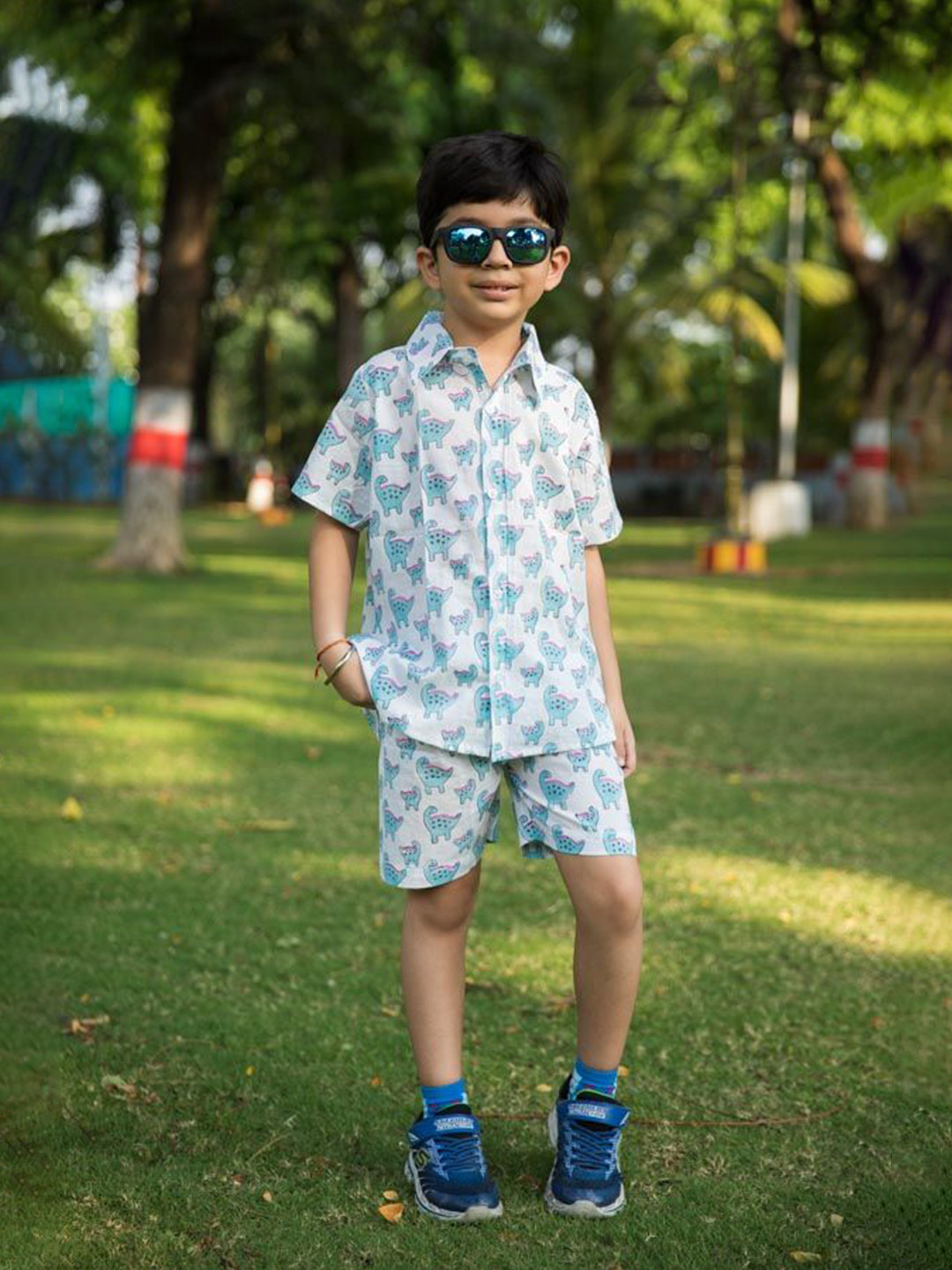 CORD OF LOVE Boys Dino Printed Pure Cotton Shirt With Shorts