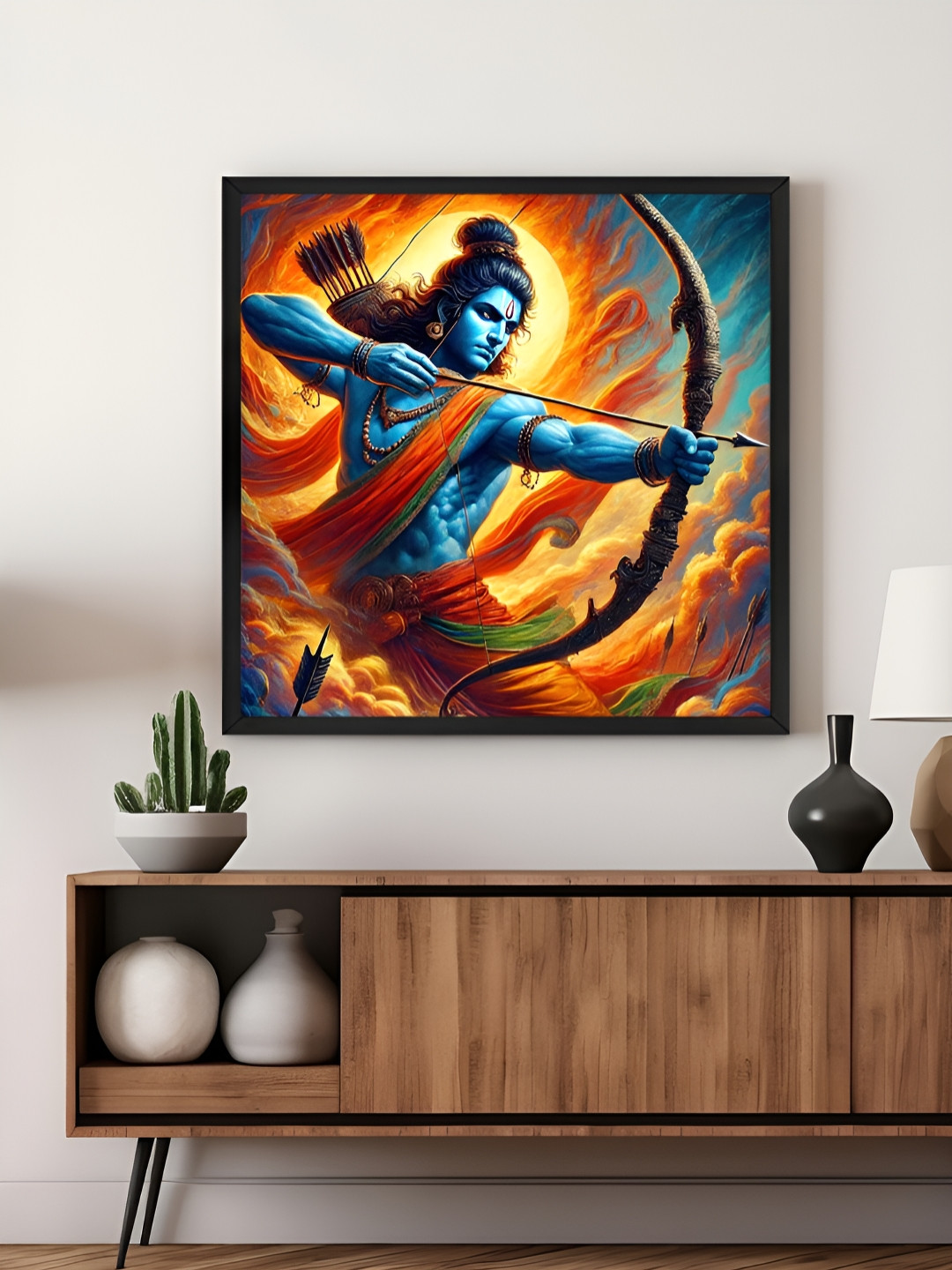 999Store Blue & Yellow Lord Rama Warrior Religious Canvas Wall Art