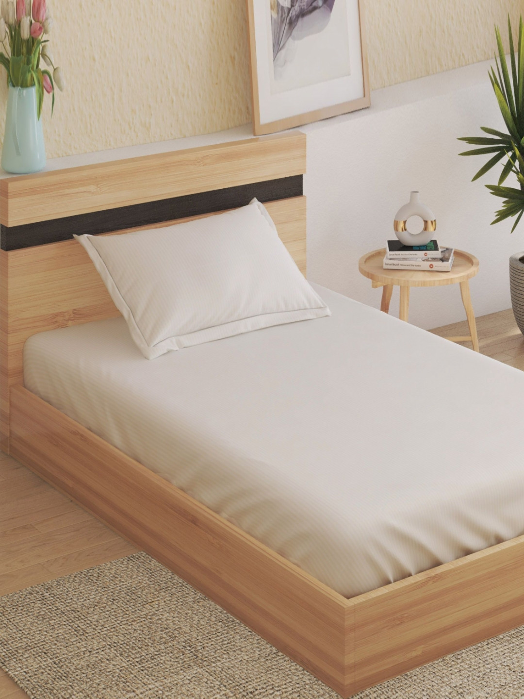 Home Centre Juniper Off White Striped Single Bedsheet Set 2.18m x 1.52 m