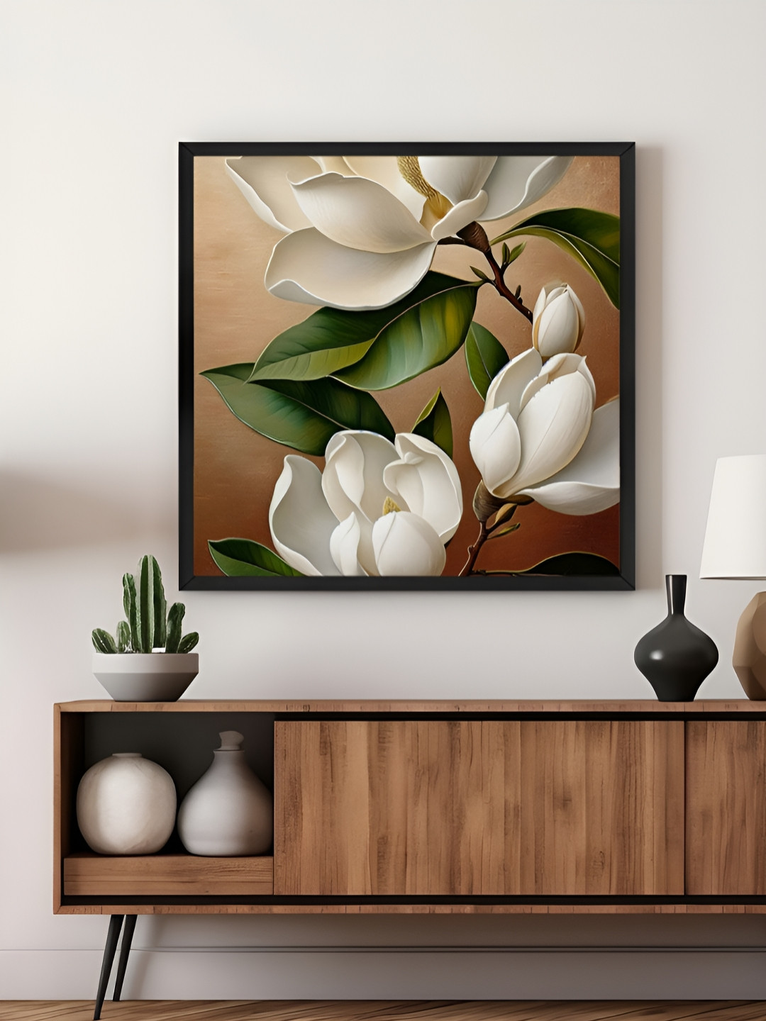 999Store White & Green Elegant Magnolia Flower Canvas Wall Art