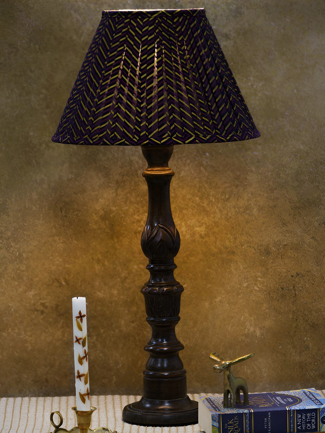 Inara Brown & Beige Printed Metal Contemporary Frustum Shaped Table Lampshade