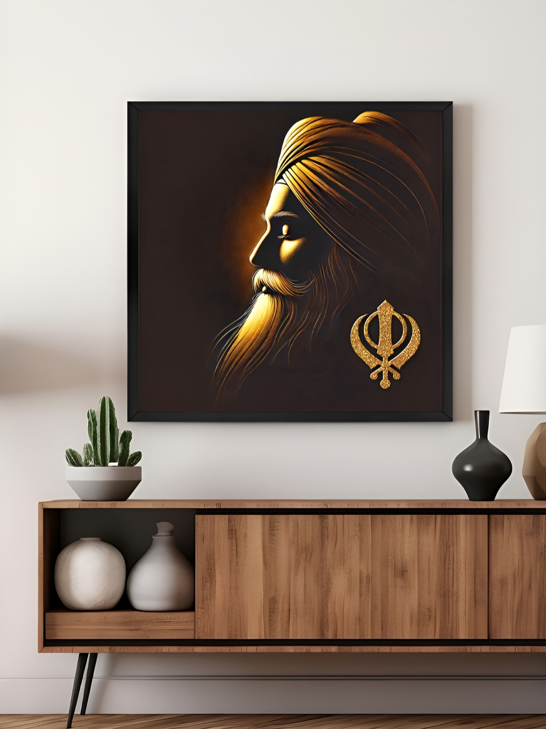 999Store Brown & Black Sikh Guru Printed Canvas Wall Art