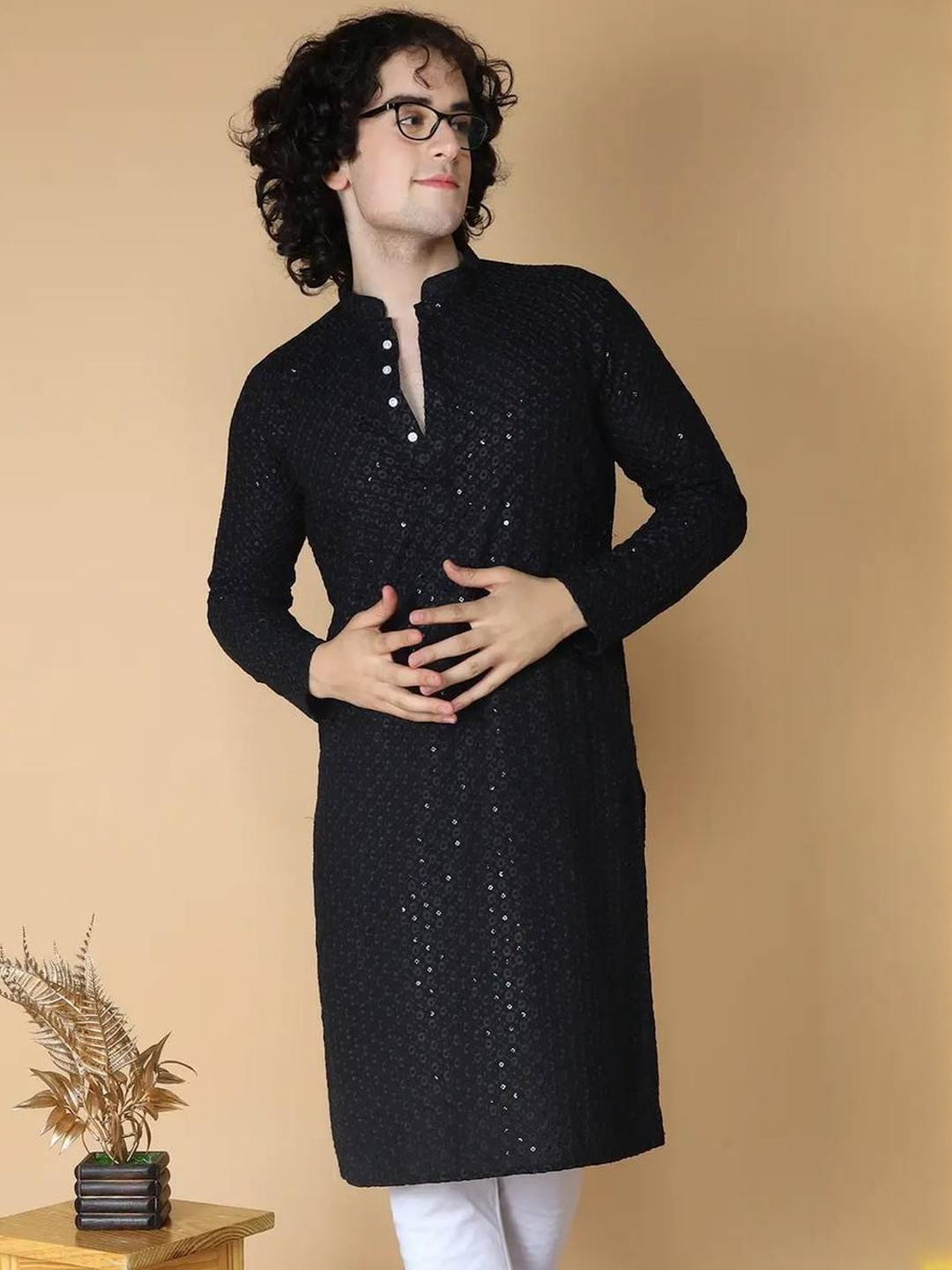 DM FASHION CLUB Men Black Kurtas
