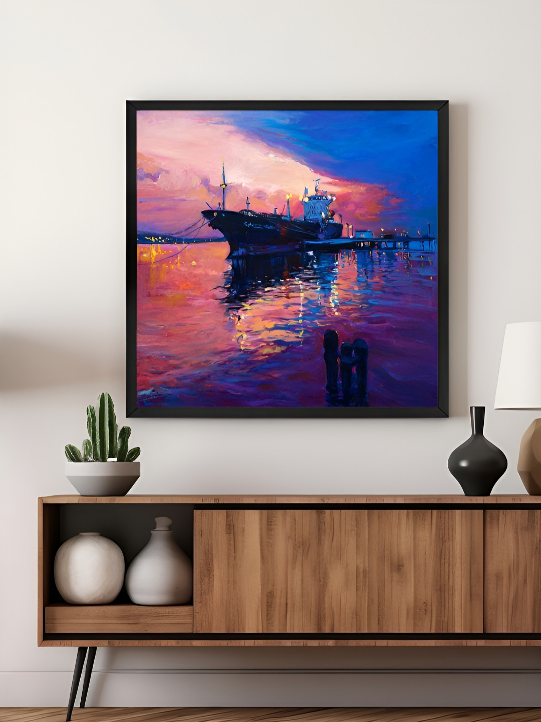 999Store Blue & Pink Ship Printed Canvas Wall Art