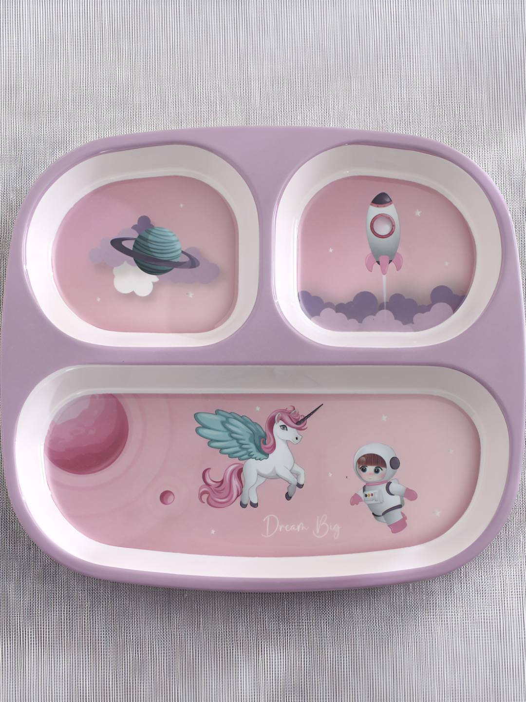 Home Centre Slate Kids Purple Space Printed Glossy BPA-Free Melamine Partitioned Plate