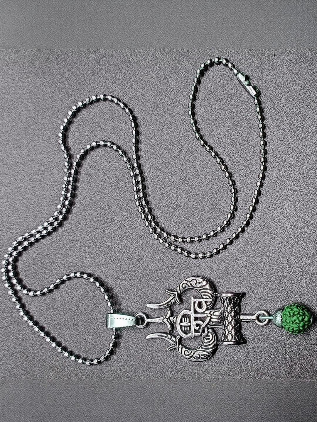 Dynamic Retail Global Men Shiva Trishul Pendant Chain with Rudraksha