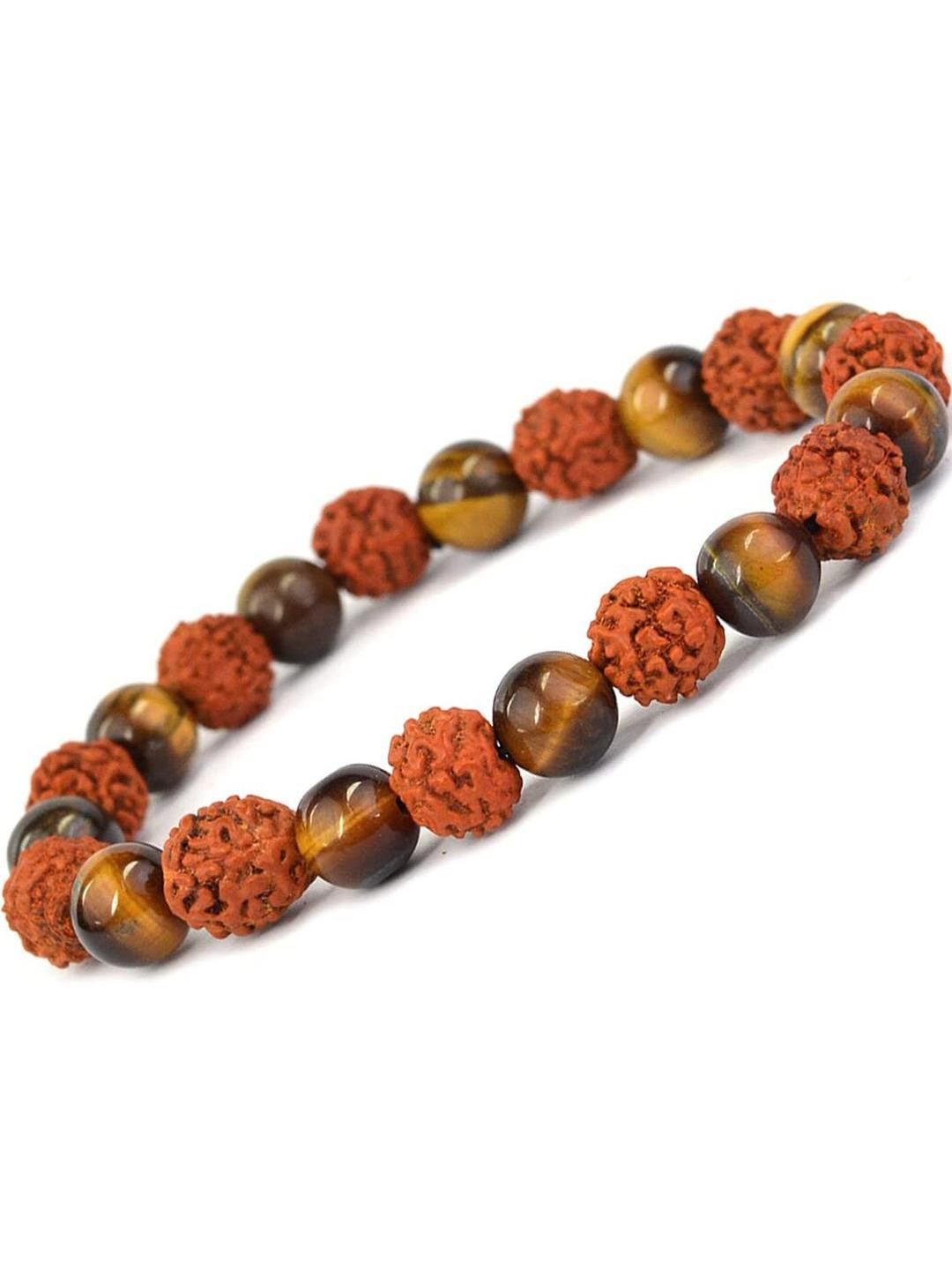VIBESLE Unisex Brass Tiger Eye Crystals with Rudraksha Beaded Bracelet