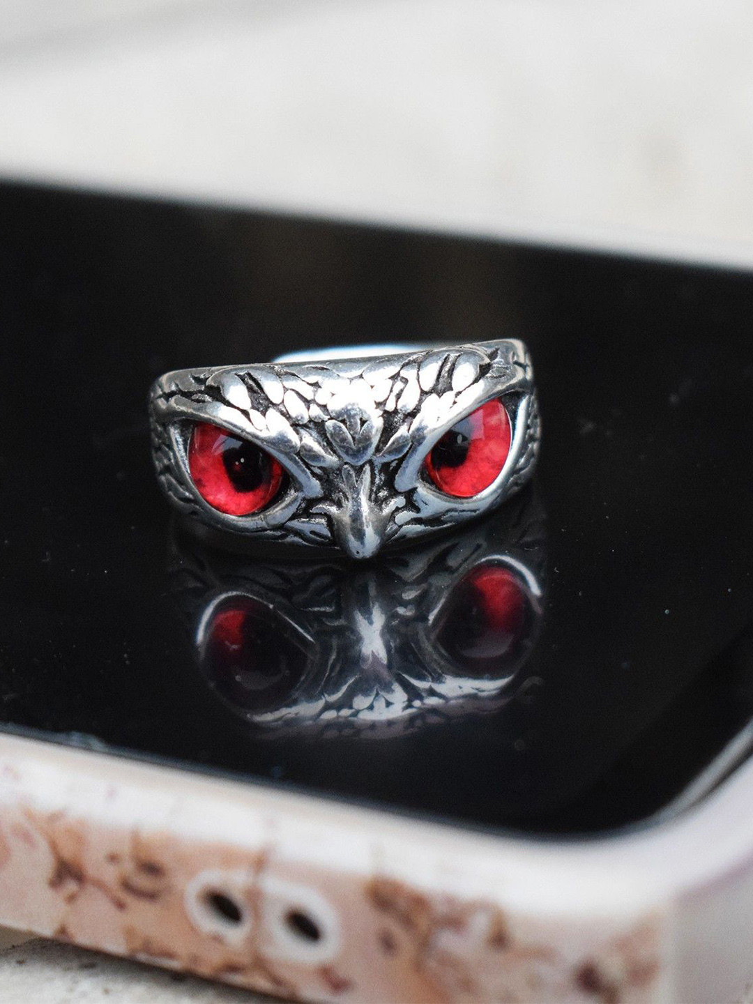 Ringzinnie Owl Shape Stone Studded Adjustable Finger Ring