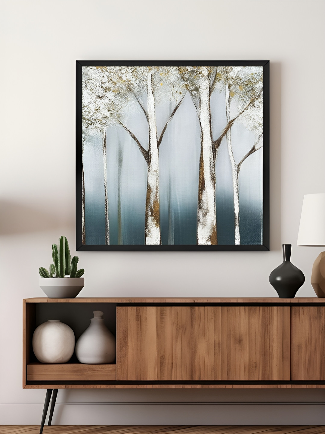 999Store Grey & White Trees In A Foggy Canvas Painting Wall Art
