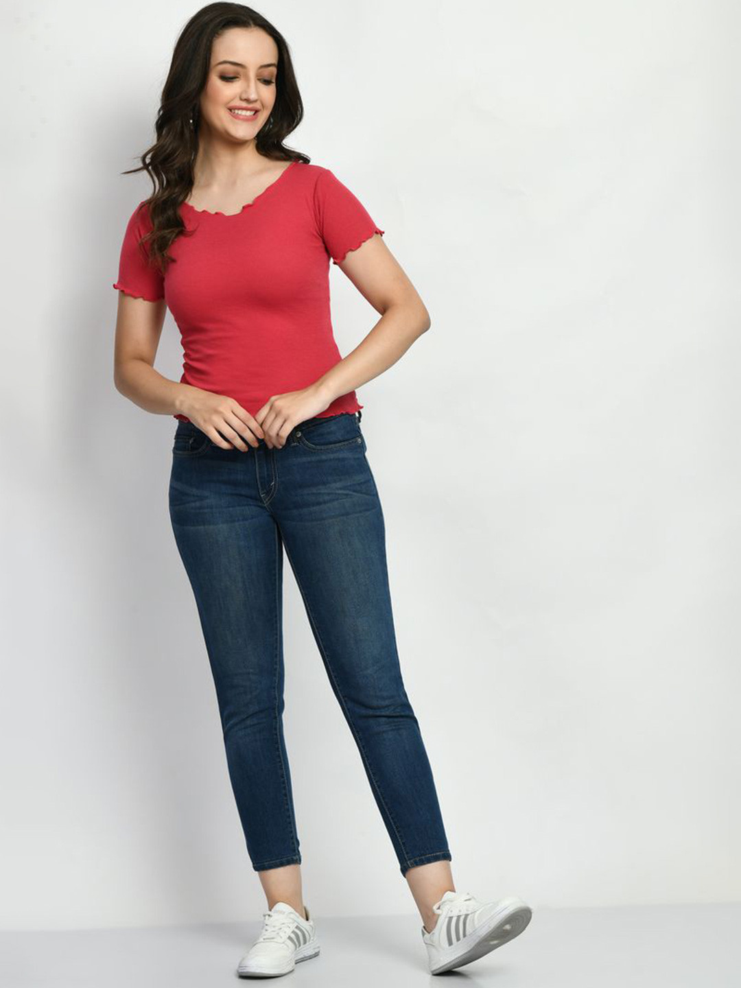 Brainbees Women Ribbed Cotton Crop Top with Round Neck