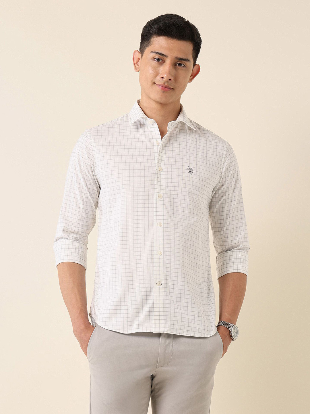 U.S. Polo Assn. Tailored Fit Graph Checked Spread Collar Casual Shirt