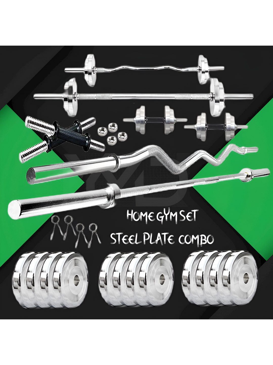 YMD Steel Plates Curl Straight Rod Dumbbell Rod Home Gym Combo