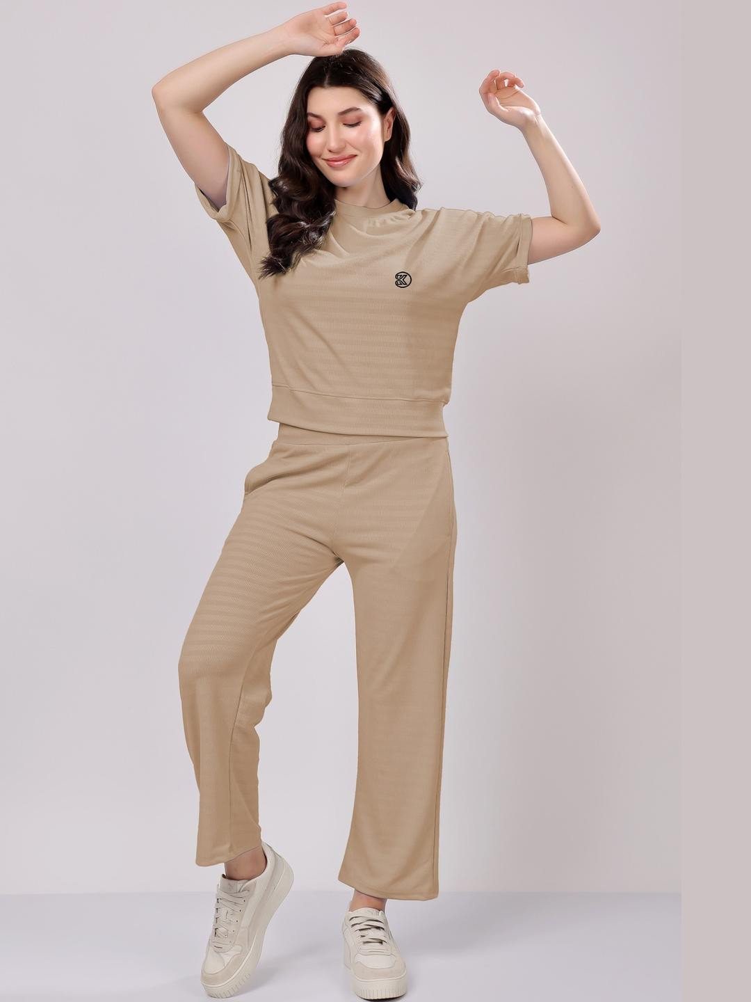 FITIN OUTFIT Beige Solid Night suit