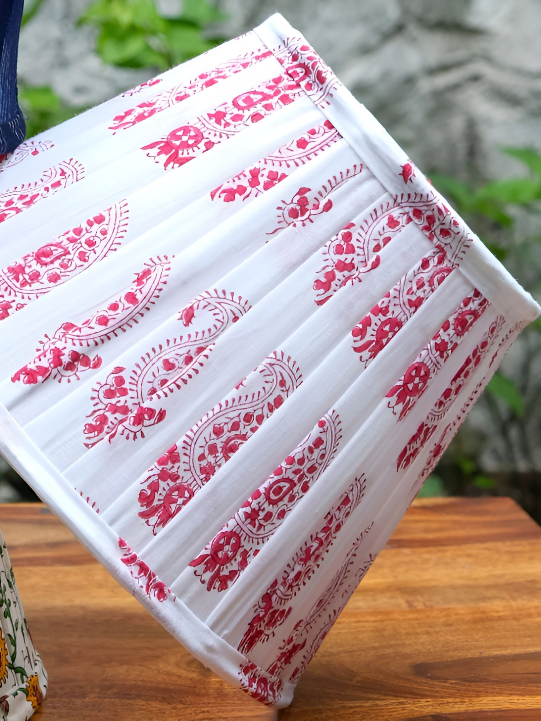 Inara Red & White Printed Cotton Contemporary Frustum Shaped Table Lampshade