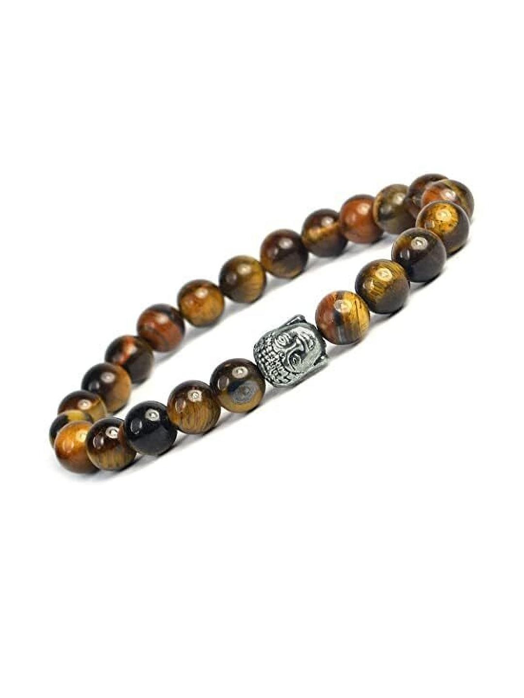 VIBESLE Unisex Tigers Eye And Budha Beaded Bracelet