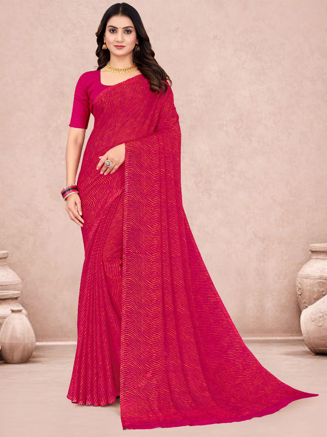 DIVASTRI Leheriya Print Saree With Unstitched Blouse Piece