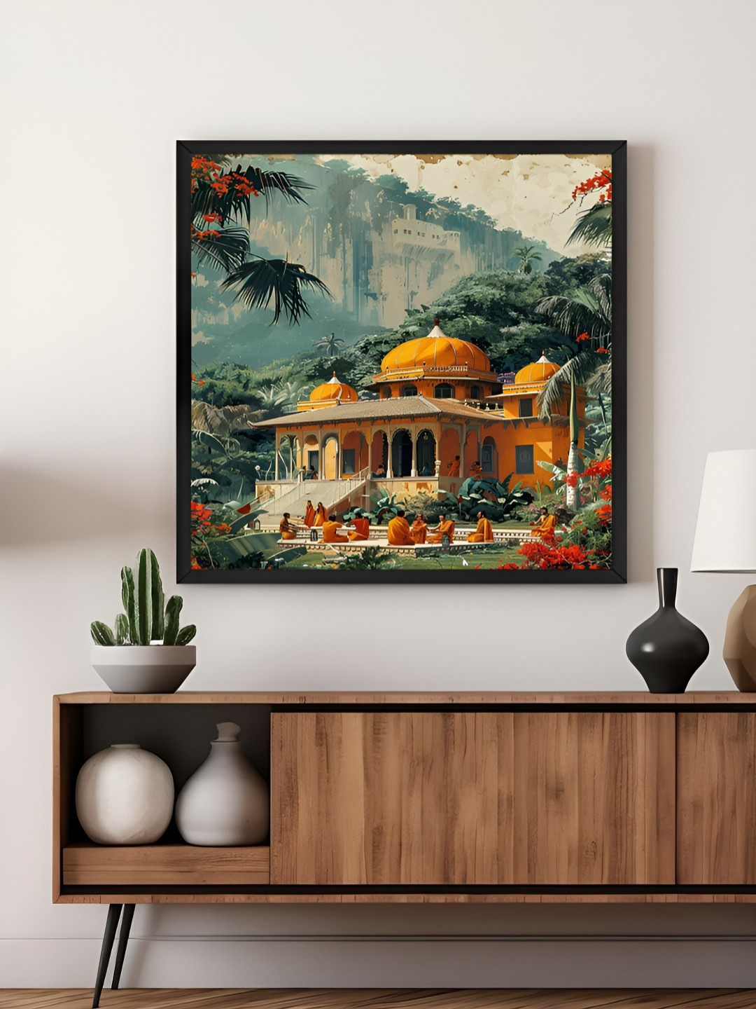 999Store Green & Yellow Canvas The Golden Temple Amidst Wall Art