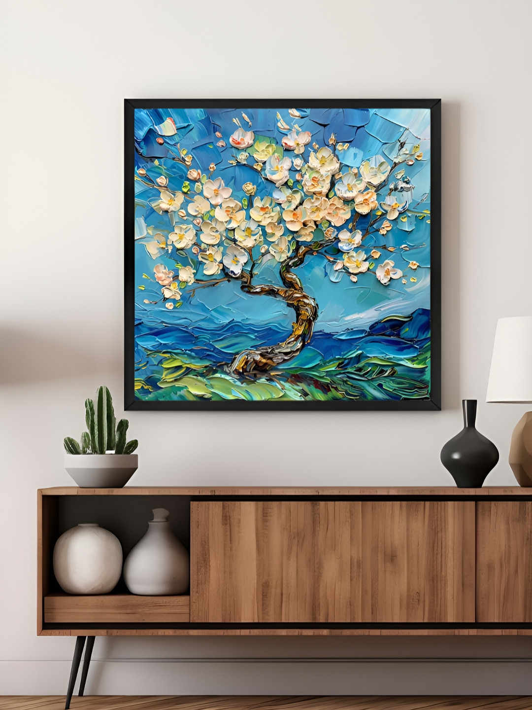 999Store Blue & Green Silhouettes Pop Floral And Botanical Canvas Wall Art