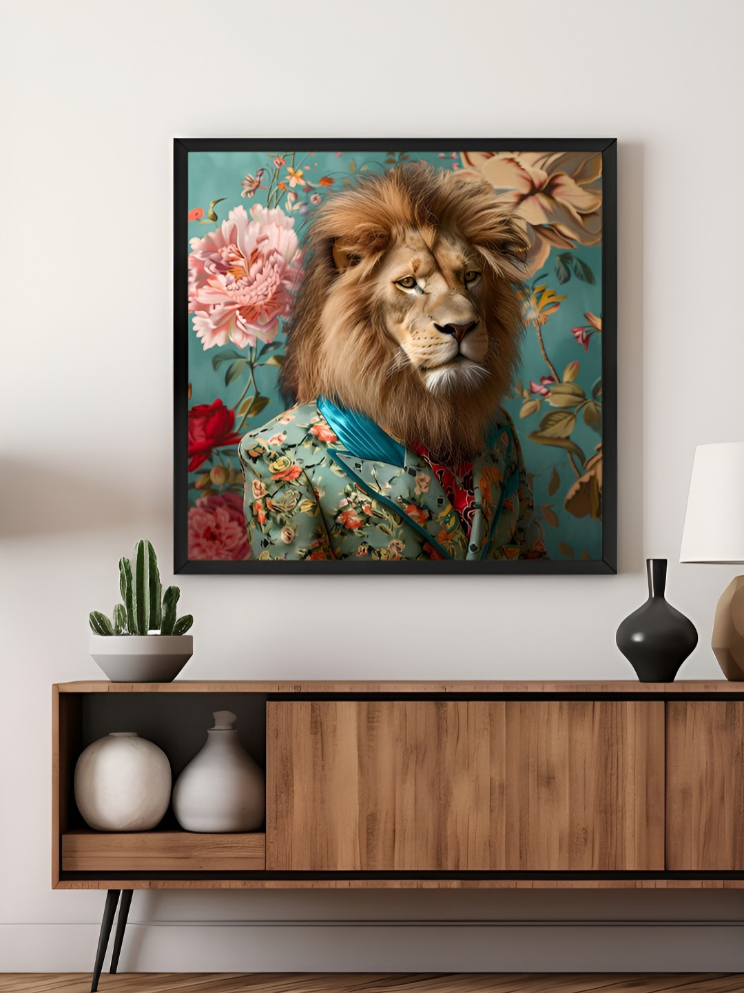 999Store Brown & Green Lion & Floral Canvas Wall Art
