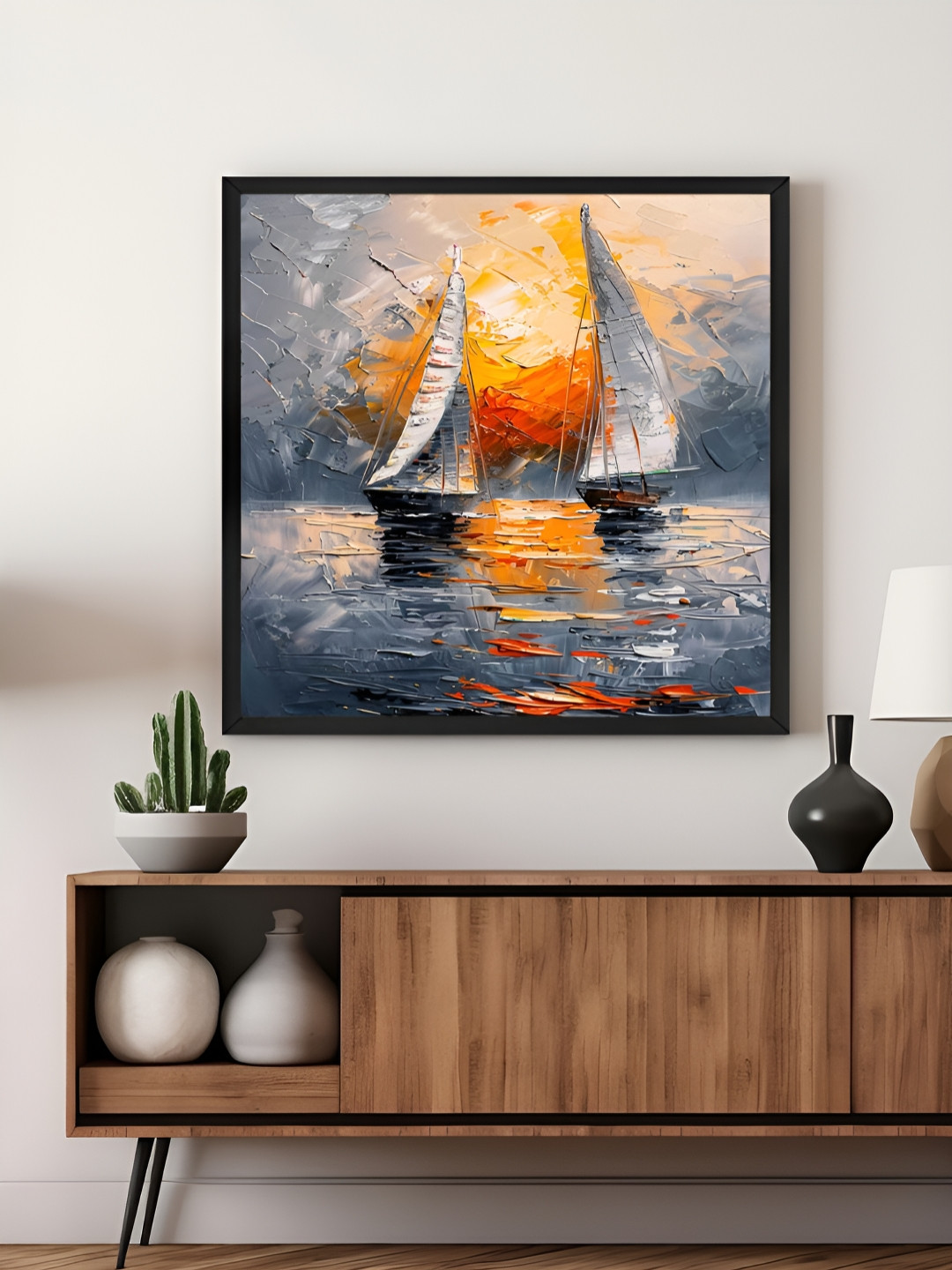 999Store Grey & Orange Sailboats & Nautical Canvas Wall Art
