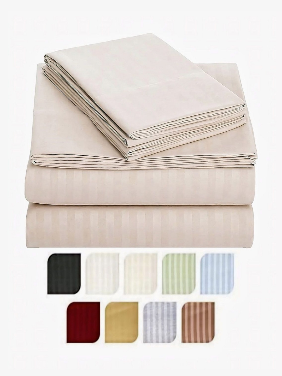 tundwal's Off White Striped Printed Microfiber 210 TC Queen Bedsheet Sets - 2.23 m x 1.44m