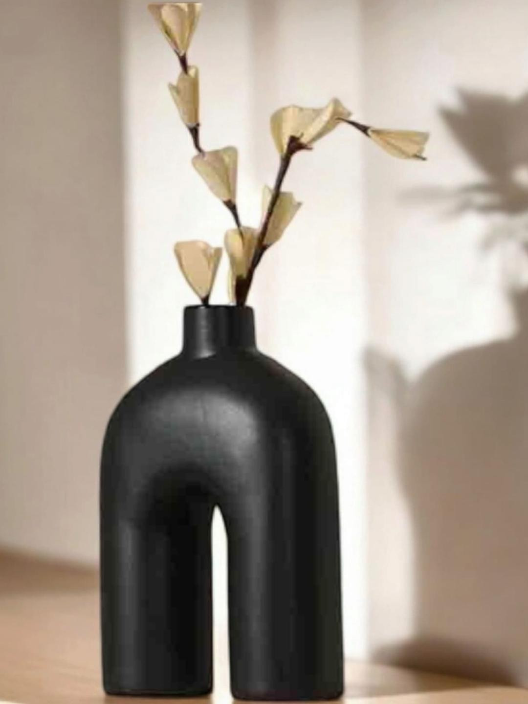 Artisans Bazar Black Inverted U Shape Ceramic Flower Vase