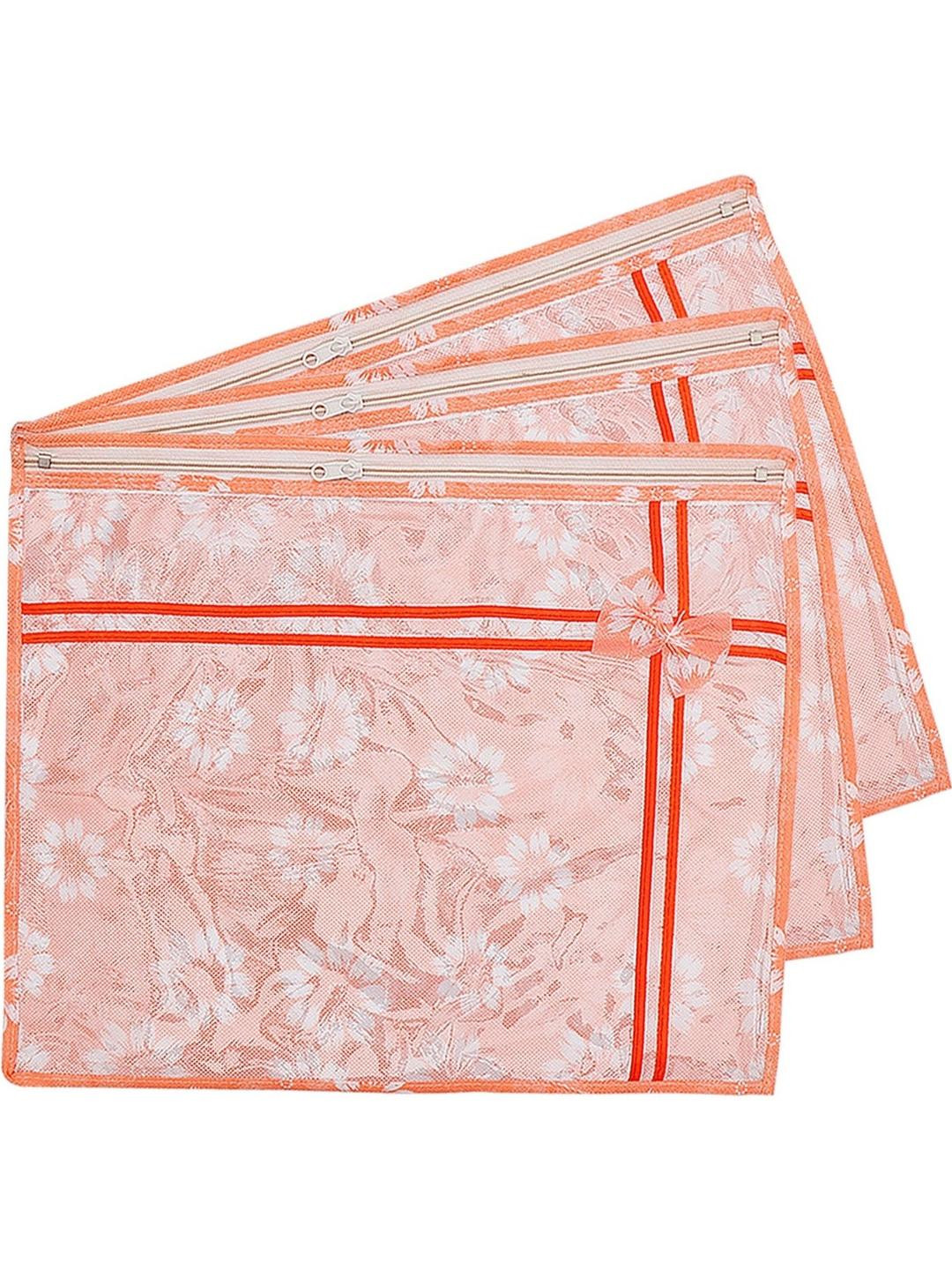 BB BACKBENCHERS Pink Set of 3 Saree Cover Storage Bag For Wardrobe Organizer