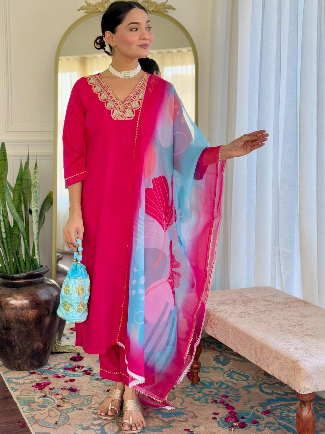 CaniBani Pink Viscose Rayon Kurta Sets