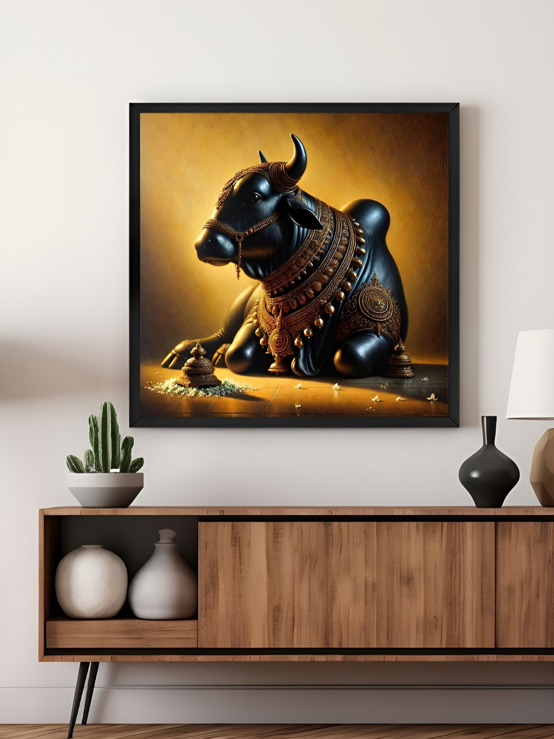 999Store Brown & Grey Nandi Bull Religious Canvas Wall Art